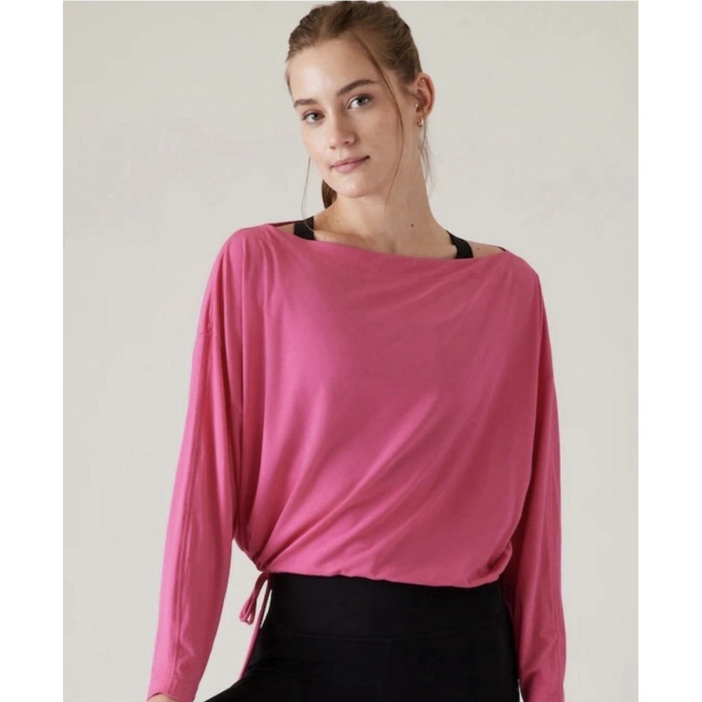 Athleta XL Pink Long Sleeves UPF 25 Breathable Moisture Wick Cool Down Top NWOT - Picture 7 of 16